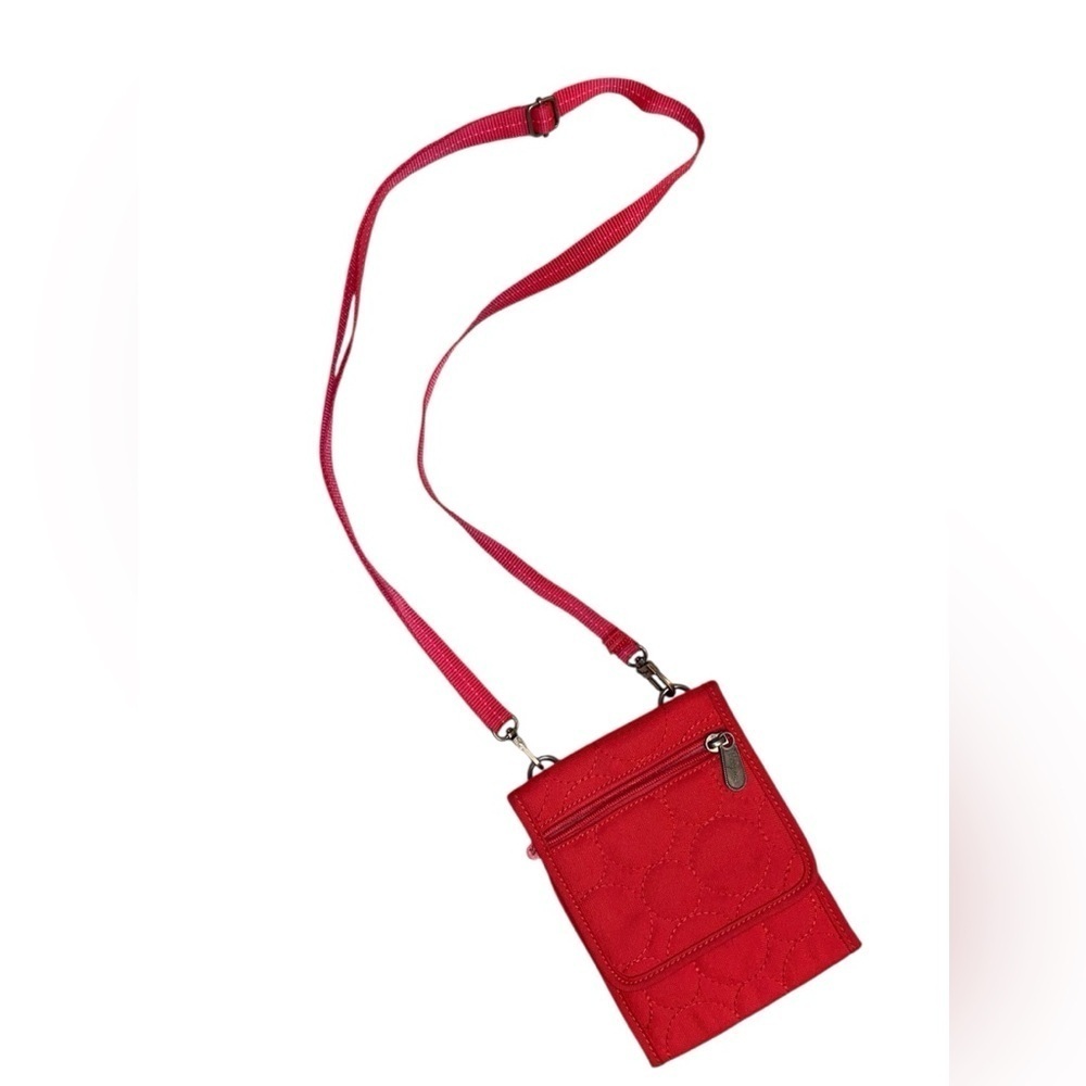 THIRTY-ONE “Vary You” Mini Crossbody Wallet Bag Organizer Quilted Dot Coral/Pink